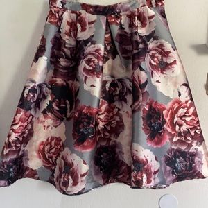 Maroon floral midi circle skirt